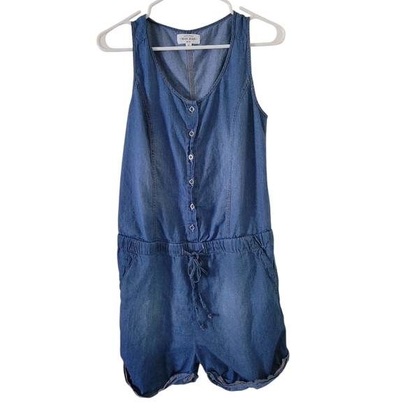 Wax Jean Blue Chambray Sleeveless Romper - Picture 1 of 7